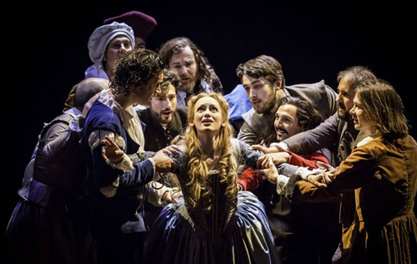 Shakespeare In Love 5 - Lucy Briggs-Owen as Viola with Company. Photo by Johan Persson Disney.jpg